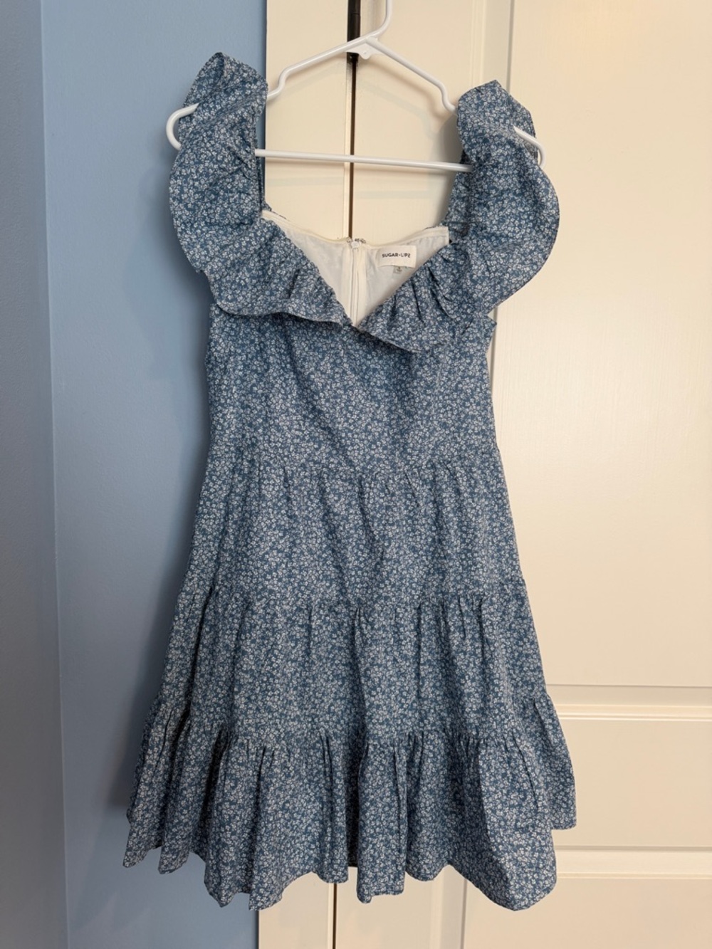 Sugarlips Blue Floral Ruffle Mini Dress
